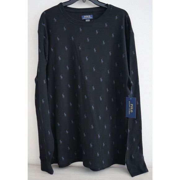 Polo Ralph Lauren PW25HR Men Sz XL Black Waffle Knit Crew Neck L/S Lounge Shirt - Picture 1 of 4